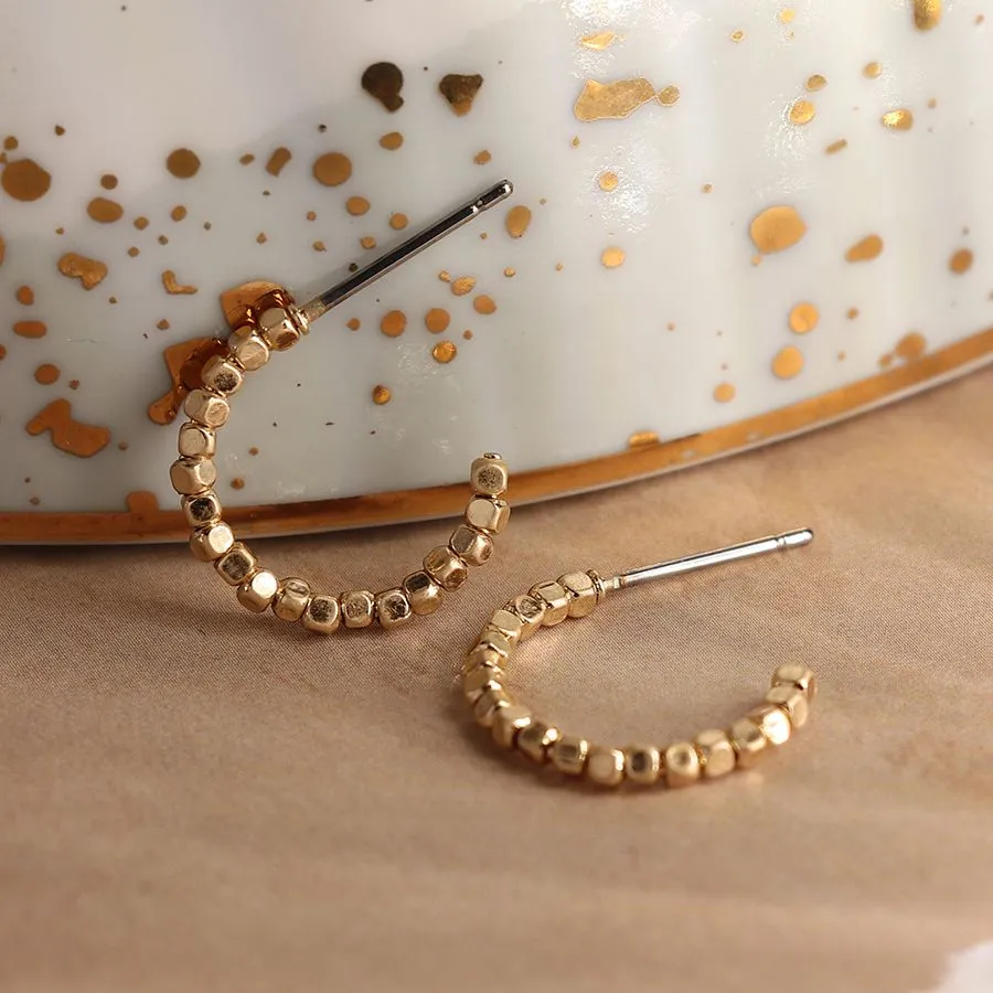 03752 Gold Cube Beaded Open Hoop Earrings By Pom