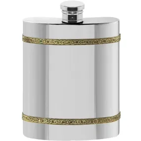 6oz Pewter Hip Flask With Brass Celtic Knot Bands