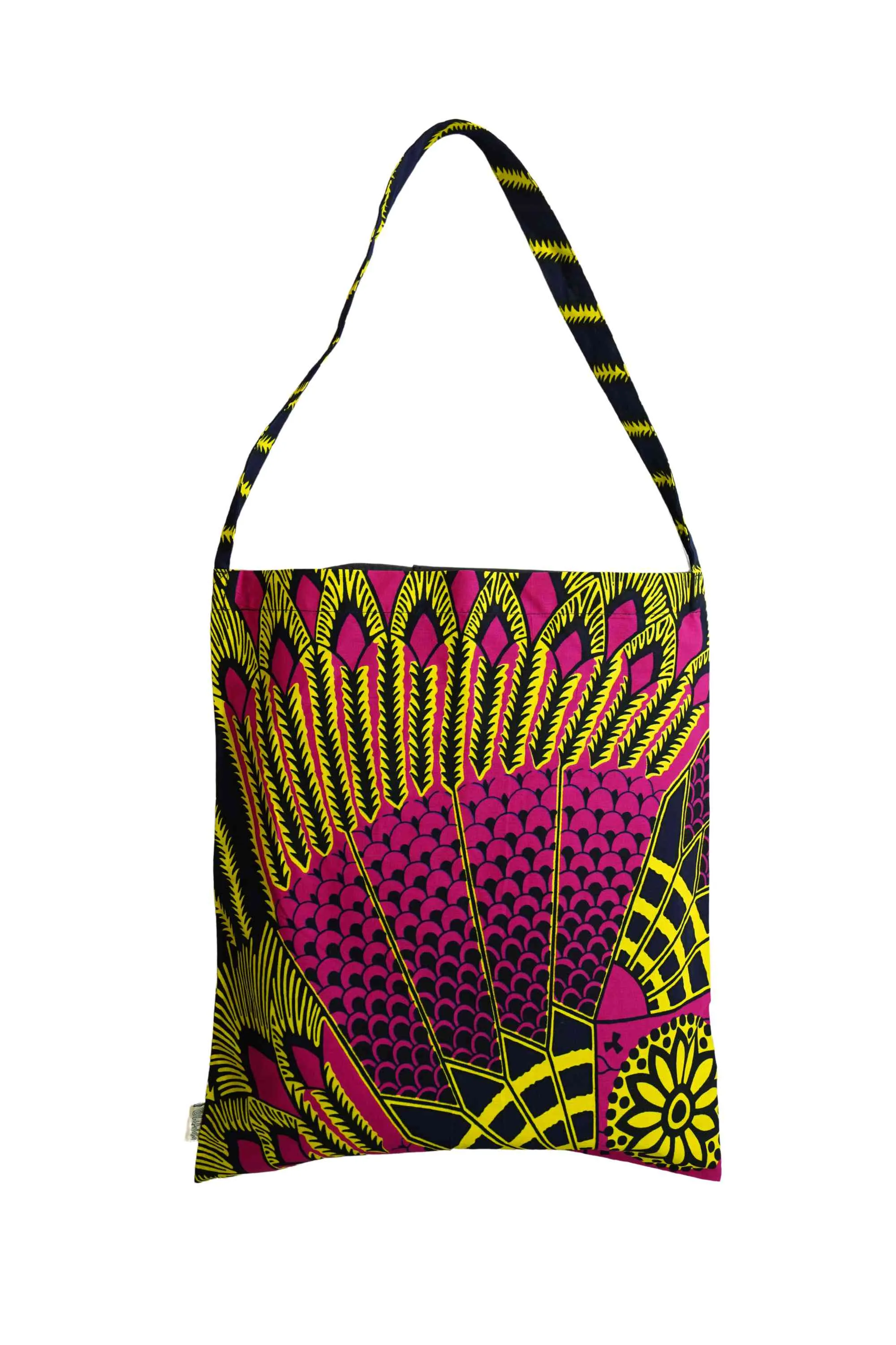 Akoli Messenger Totebag - Blue Pink and Yellow African Ankara Wax Cotton Print