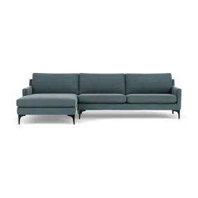 Astha Fabric Left Chaise Sofa (Black Metal, Forest Dust Blue)