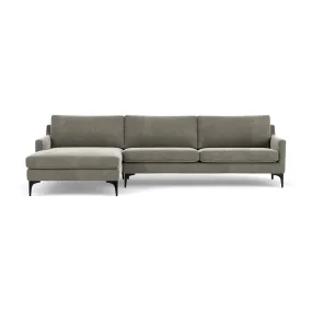 Astha Fabric Left Chaise Sofa (Black Metal, Grey Green)