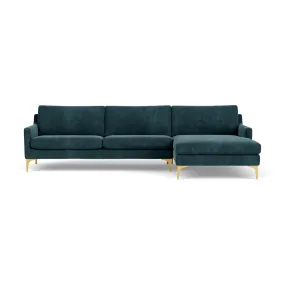 Astha Fabric Right Chaise Sofa (Brass Metal, Dust Blue)