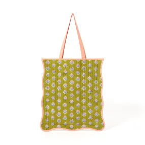 Block Print Tote Bag Flower Green