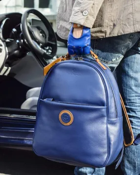 GLOBETROTTER - Full-grain Leather Backpack - Blue/Tan