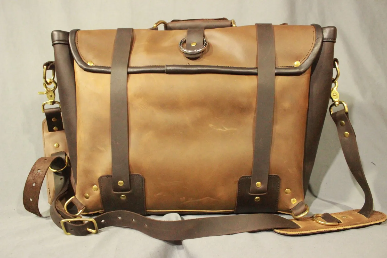 Our Finest Messenger bag! Stone OIL Tanned Leather Hand Made to Last a Lifetime! English Cognac!