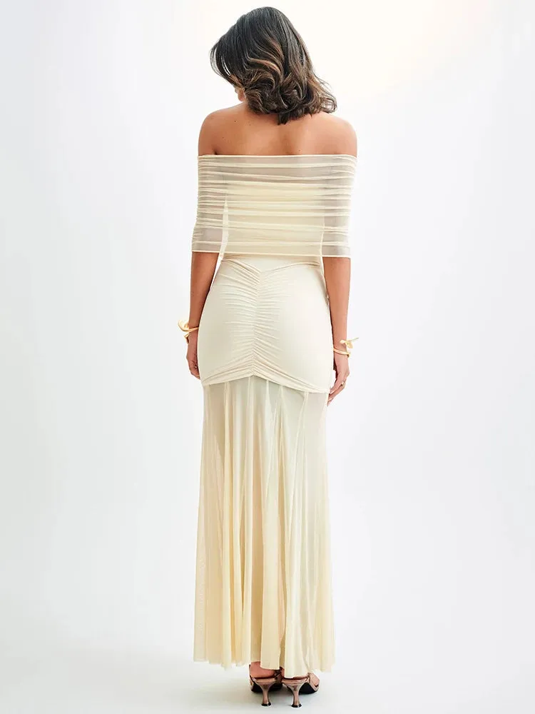 Solana - Elegant off shoulder sheer dress