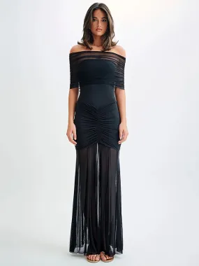 Solana - Elegant off shoulder sheer dress