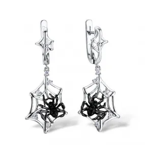 Unique S925 Silver Black Spider Earrings